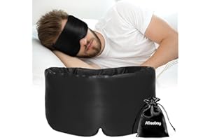 ATreebag Silk Sleep Mask for Women Men, Mulberry Silk Eye Sleeping Mask & Blindfold with Adjustable Velcro Strap, Blackout Eye Cover for Sleep Travel Yoga Nap, Large Size, Black