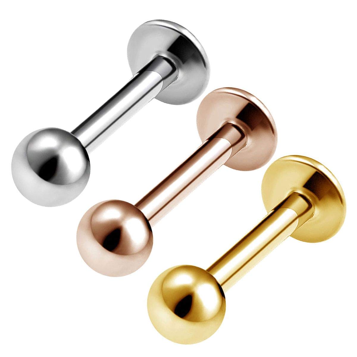 3PCS Surgical Steel Rose Lip Labret 16g 1/4 6mm 3mm Ball Cartilage Tragus Helix Earrings Snakebites Piercing Jewellery 0155