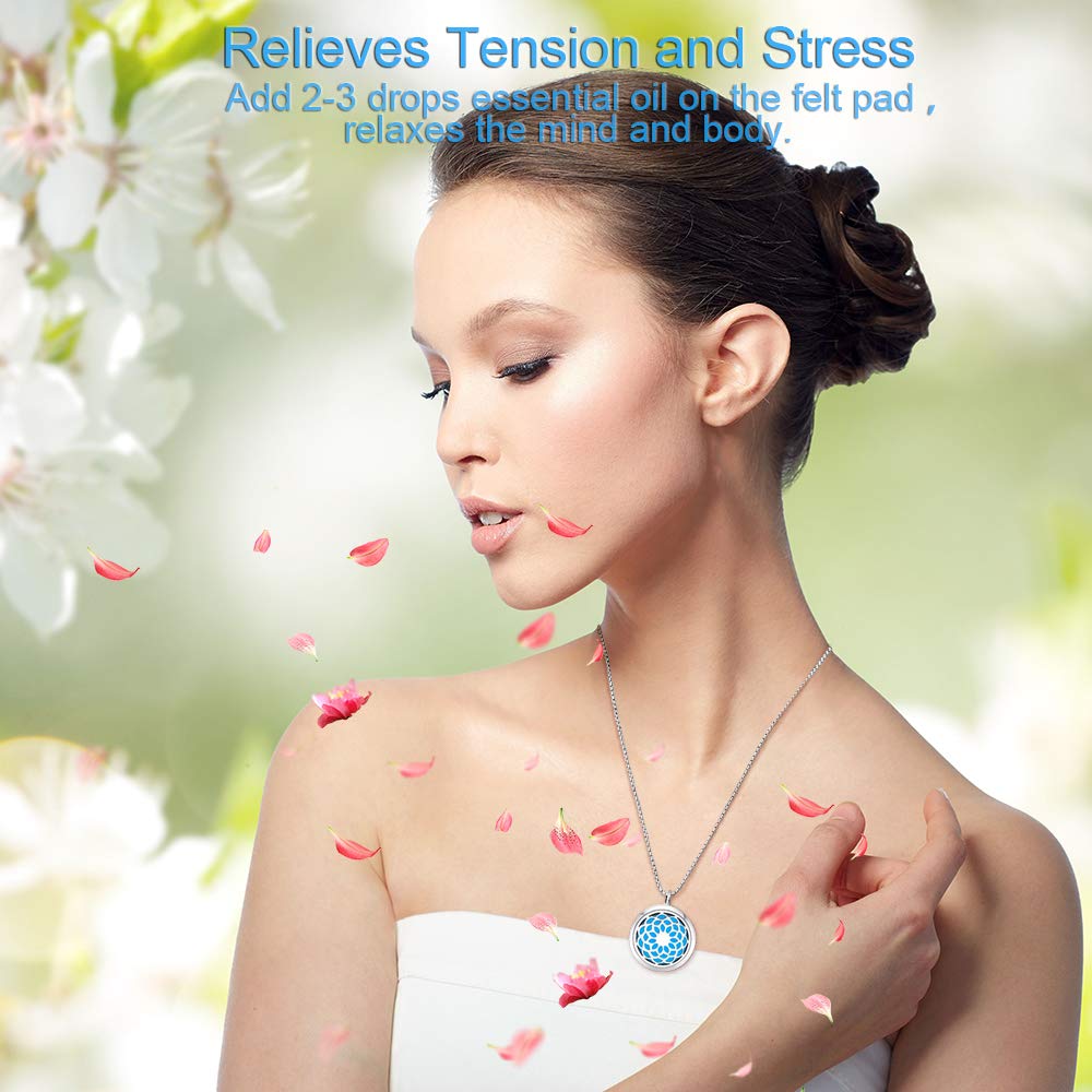 Essential Oil Diffuser Pendant Necklace,Stainless Steel Aromatherapy Diffuser Magnetic Locket Necklaces with 27.6\