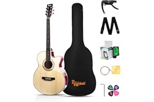 ZJW Gold Full Size Acoustic Guitar Kit 4/4 Size-40inch Mini Jumbo Guitarra Acustica for Beginner 6 Strings Set with Gig Bag, Strap, 4 Picks, Digital Tuner, Allen Wrench, Capo, Polishing Cloth
