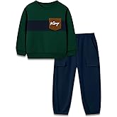 Coco&RARA Boys Clothes Outfits Toddler Long Sleeve Color Block Sweatshirt and Cargo Pants Fall Winter 2PCS Set 2-8 Years