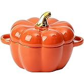 Dutch Oven Pot with Lid, Pumpkin Pottery Dessert Saucepan, Mini Baking Dish Cute Pumpkin Bowl, Covered Dutch Oven Ceramic Sto