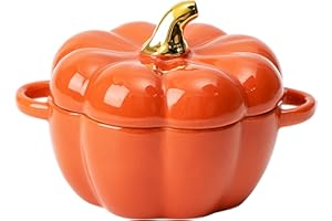 JUSTUP Dutch Oven Pot with Lid, Pumpkin Pottery Dessert Saucepan, Mini Baking Dish Cute Pumpkin Bowl, Covered Dutch Oven Ceramic Stockpot, Pumpkin-Shaped Casserole (Orange)