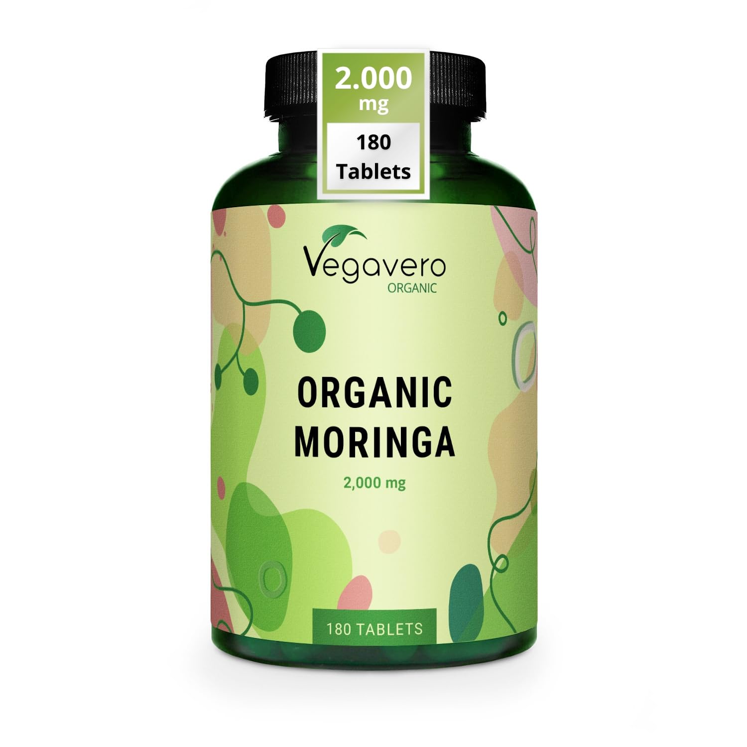 Vegavero Organic Moringa Oleifera Tablets 2000 mg | Pure Powder - Premium Quality | Lab-Tested & Non-GMO | Malunggay Supplement | 180 Tablets | Vegan