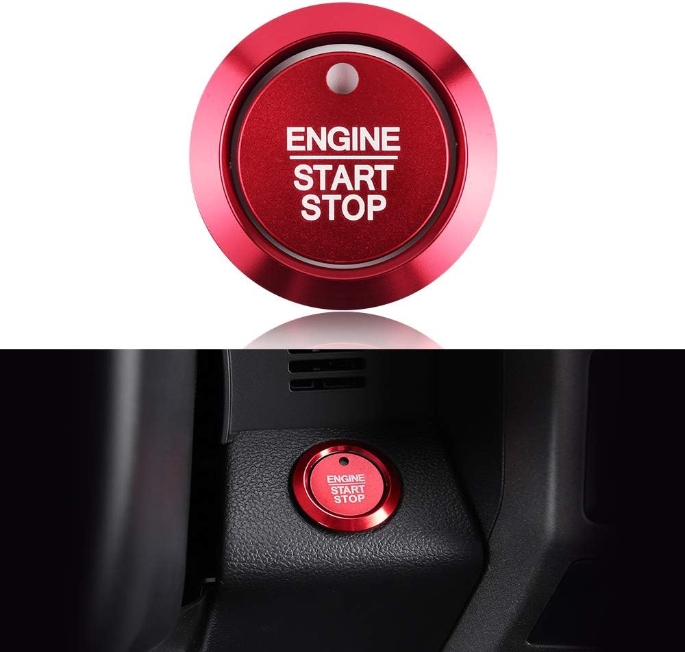 LECART 2Pcs Red Car Engine Start Stop Button Cover Ring Ignition Start Stop Button Trim Push Button Switch Decor Stickers Auto Interior Accessories Compatible for Ford F150 2016 2017 2018 2019 2020