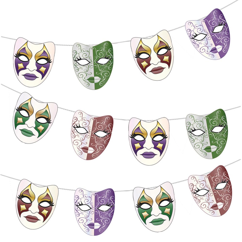 AK Giftshop Masquerade Ball Masks Bunting Party Decorations - 12pcs / 2.5m Ribbon