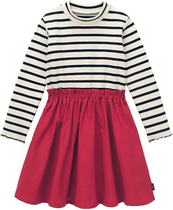 Amazon ベルメゾン ワンピース ガールズ 長袖 ストレッチ リブ ドッキング ワンピース チュニック オフホワイトボーダー 1 ワンピース チュニック 通販