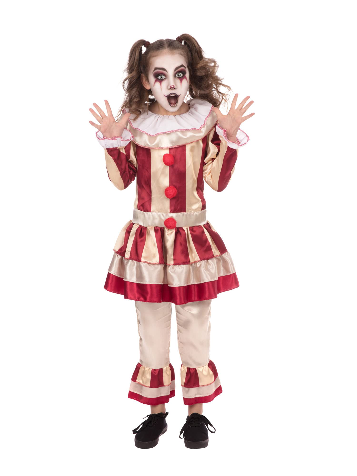 Bristol Novelty CF245L Carnevil Clown (Girl) Large Costume, Beige, Red, Age 8-10 Years Old Halloween