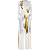 Winnrchan Women Metallic Praise Dance Outfit Worship Dance Costume Liturgical Lyrical Dance Dress with Pants