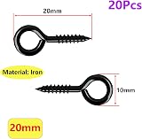 Qrity Pack of 20 Eye Screws 20 mm Ring Screw Hooks Black Q Type view 2