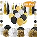 Paxcoo 86 Pcs Black and Gold Party Decorations with Balloons Tassel Garland and Paper Pom Poms for Happy New Year New Year's Eve 20st, 30th, 40th, 50th, 60th, 70th,75th, 80th Birthday