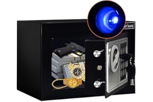 JUGREAT Safe Box with Induction Light,Electronic Digital Security Safe Steel Construction Hidden with Lock，Wall or Cabinet Anchoring Design for Home Office Hotel Business 0.23 Cubic Feet Black
