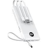 VEEKTOMX Portable Charger Built-in Cables, 10000mAh Power Bank for iPhone, Fast Charge USB C Battery Pack Travel Essentials Powerbank Compatible with iPhone 17/16/15/14, Samsung S25/24, Android, etc