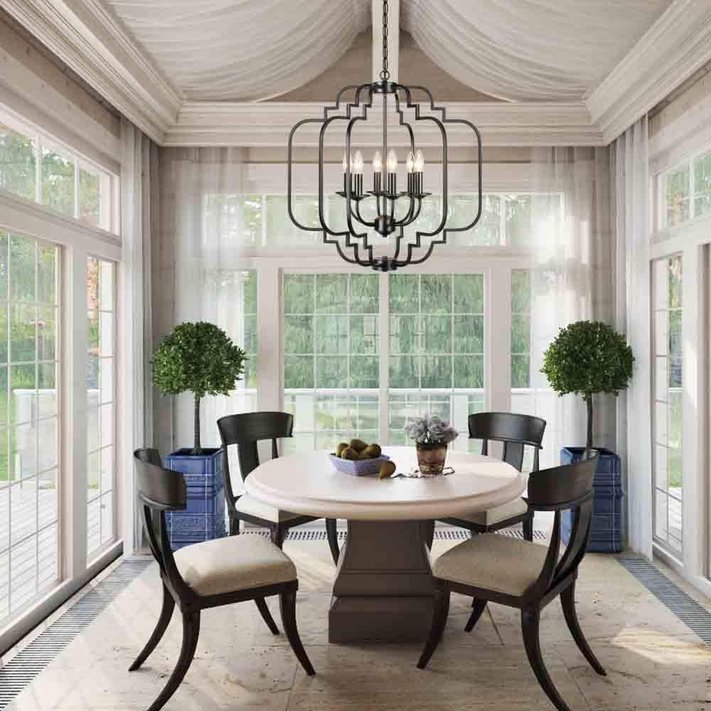T&A Orb Black 6-Light Chandelier,Rustic Wrought Iron Large Chandelier Modern Farmhouse Hanging Light for Dining Room Foyer Kitchen: Home Improvement