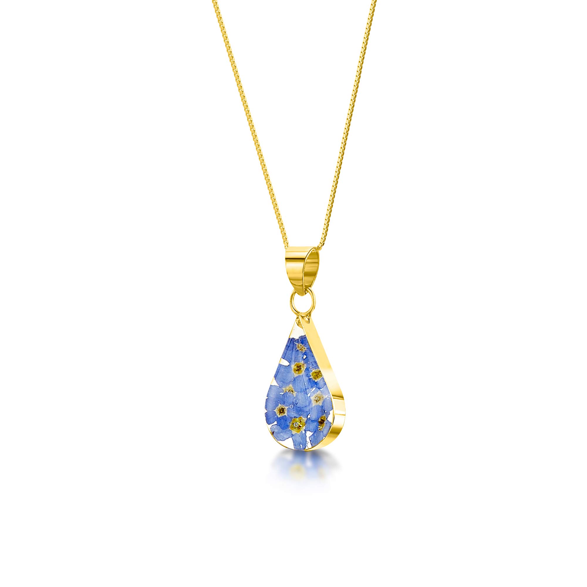 Shrieking Violet 18ct Gold-Plated Teardrop Real Flower Pendant Necklace