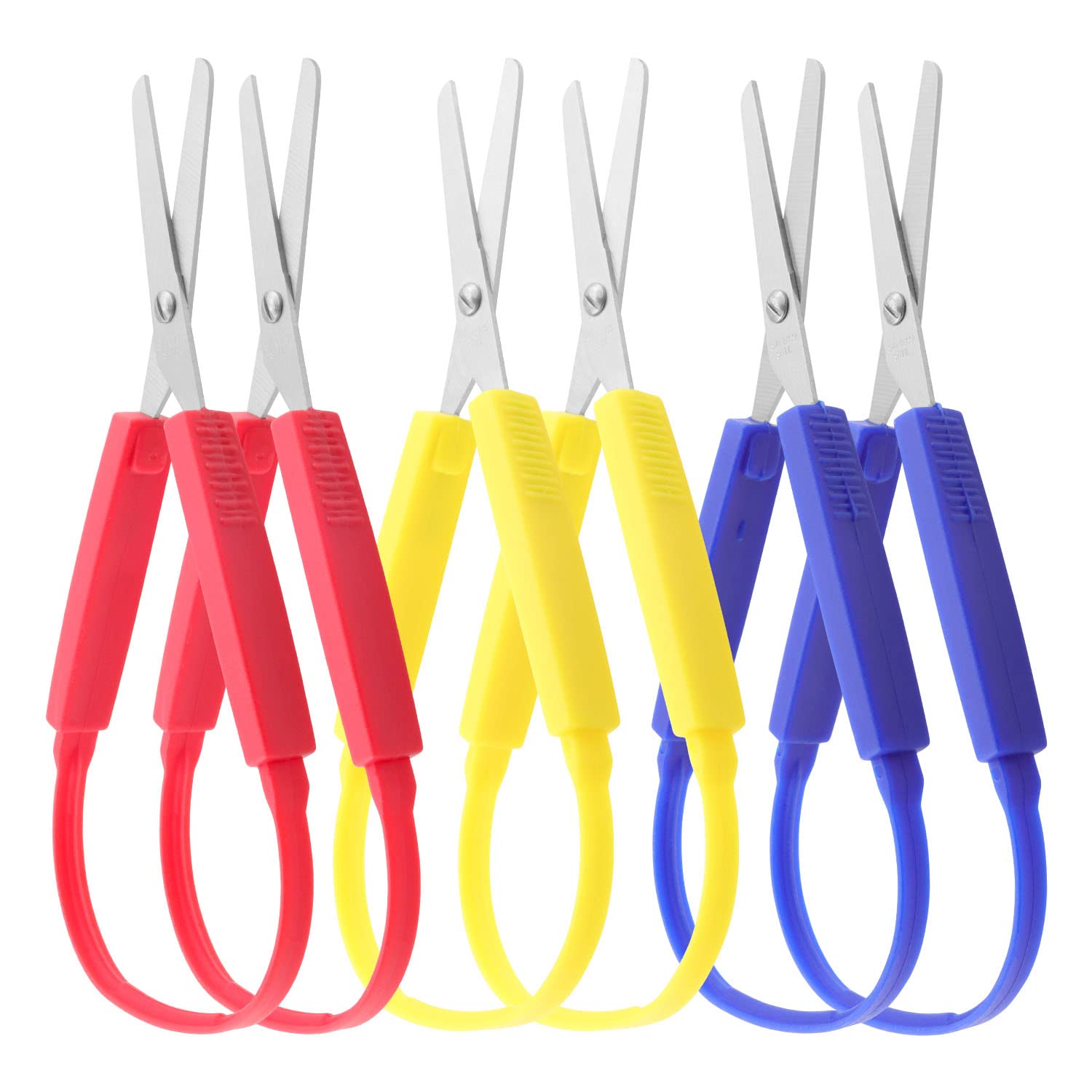 Graplan 6 Pieces Loop Scissors - Adaptive Design for Kids, Teens and Adults - Easi Grip, Easy Opening - Adapted for Special Needs