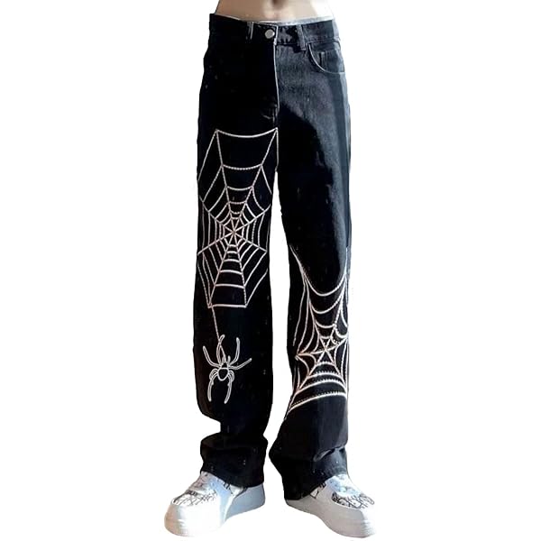 QBO Men's Cool Skull Hip-Hop Baggy Loose Jeans - Black Denim Pants, Size 36