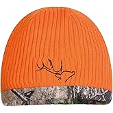 EDTREK Youth Reversible Tech Beanie Hat - Boys Girls Windproof Fleece Winter Hat and Orange Hunting Hats (Blaze - in Deep Camo)
