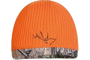 EDTREK Youth Reversible Tech Beanie Hat - Boys Girls Windproof Fleece Winter Hat and Orange Hunting Hats (Blaze - in Deep Camo)