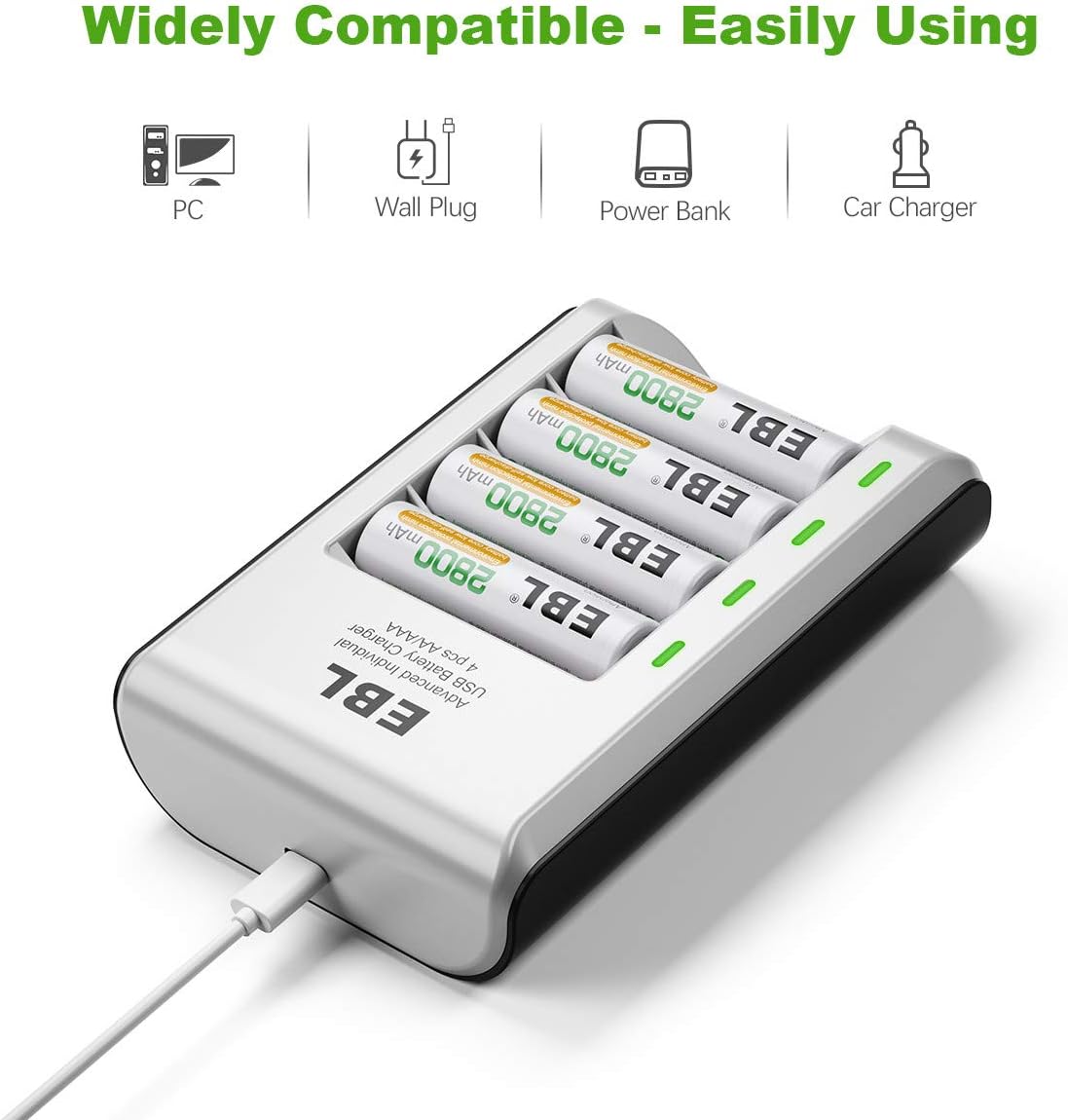 and AAA Rechargeable Batteries 800mAh 4 Pack EBL USB AA AAA Smart Battery Charger with Slim