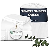 Eucalyptus Tencel Sheets Queen – Cooling Percale Weave, 70% Tencel & 30% Egyptian Cotton, Ultra-Soft Breathable 4-Piece Bed Sheet Set, Deep Pocket (White) | Luxurious, Refreshing Sleep