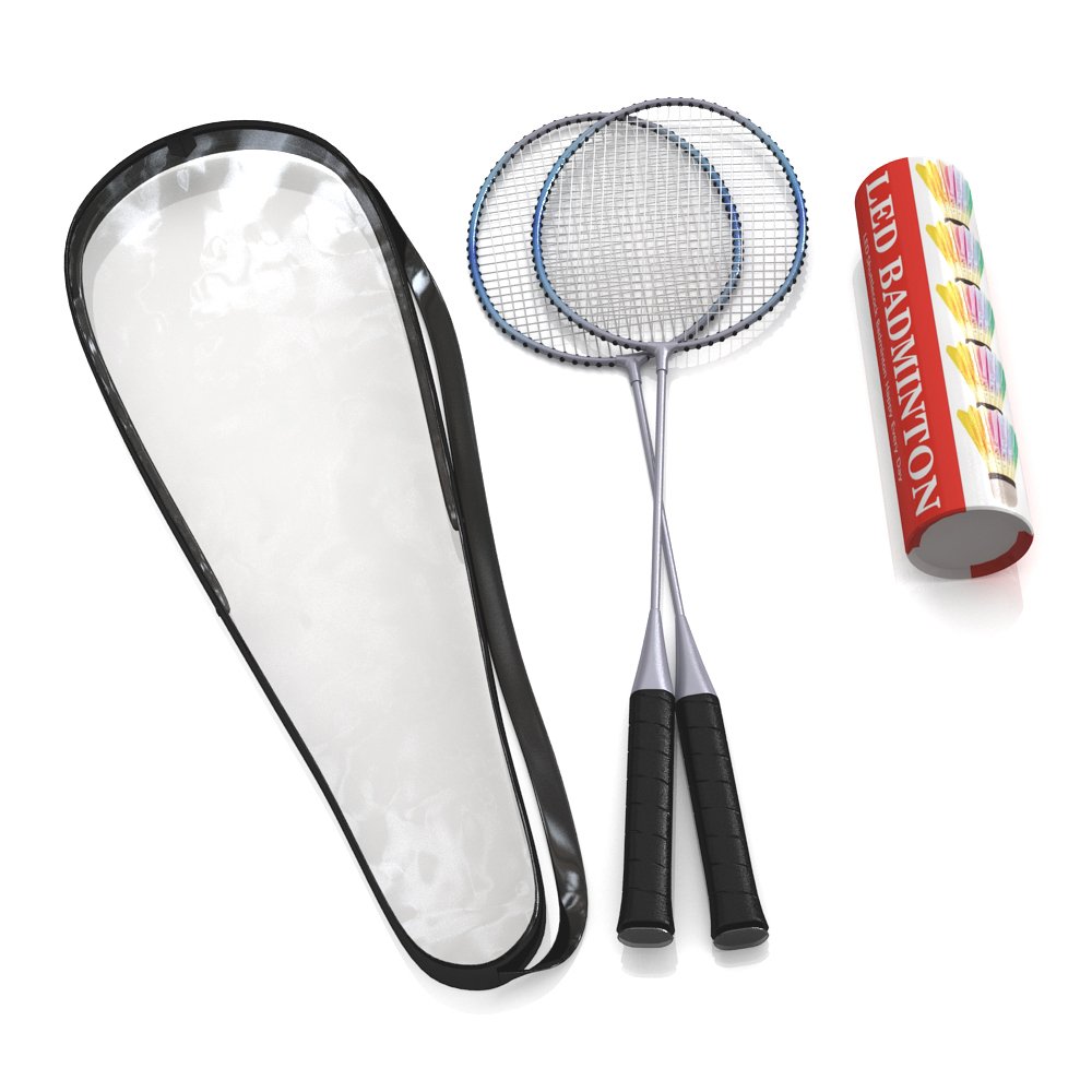 Trained Premium Quality Set of Badminton Rackets Pair of 2 Rackets Lightweight Sturdy with 5 LED SHUTTLECOCKS for Professional Beginner Players Carrying Bag Included
