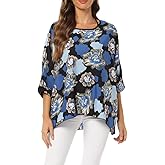 DENSSYNE Plus Summer Batwing Sheer Chiffon Blouse Shirt for Women Flowy High Low Colorful Boho Tunic Cover up