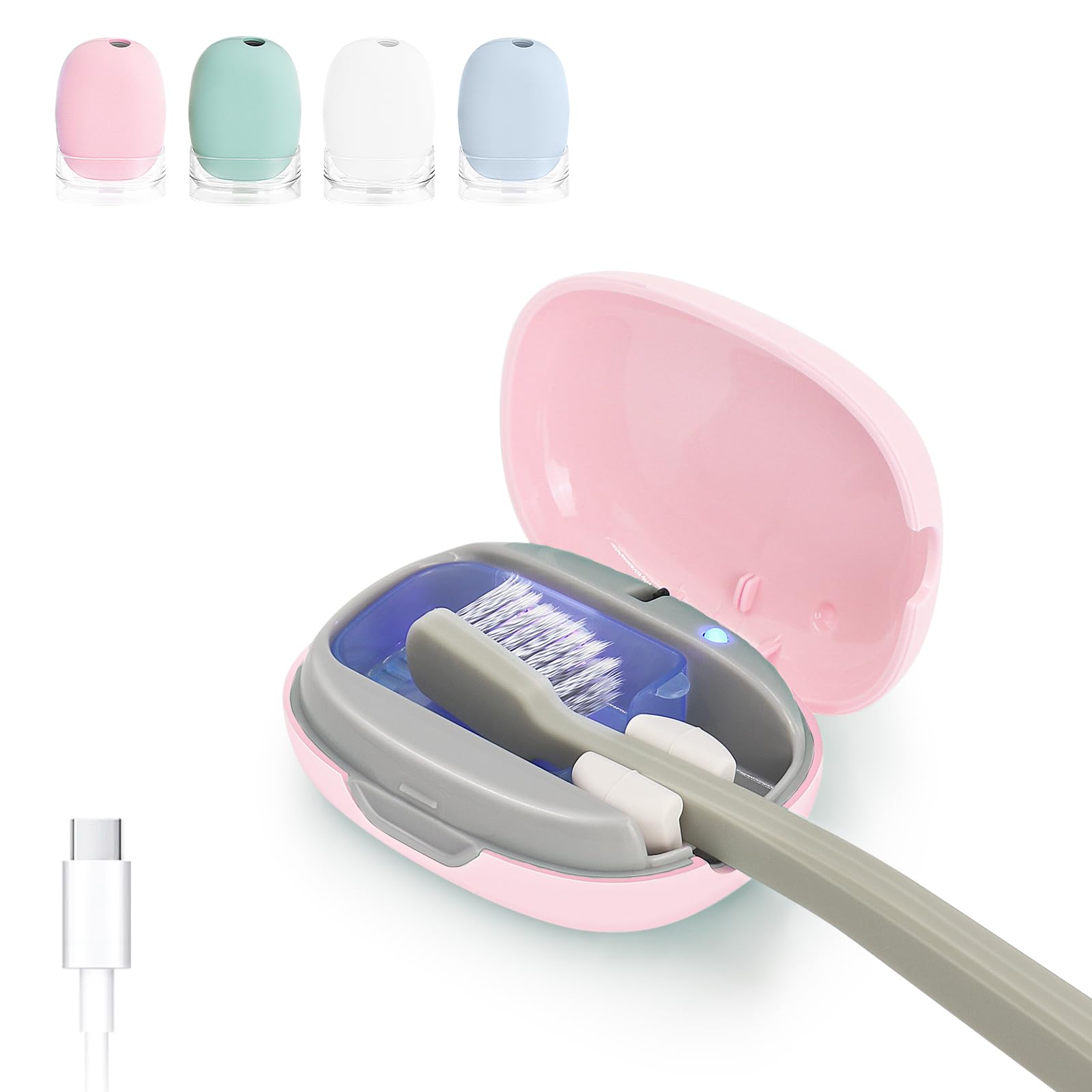 ELMWAY STB-022 UV-C Light Toothbrush Sanitizer Case – Portable & Rechargeable, Compact Design with Stand for Travel or Countertop Use – Fits Most Manual & Electric Toothbrushes – Pink