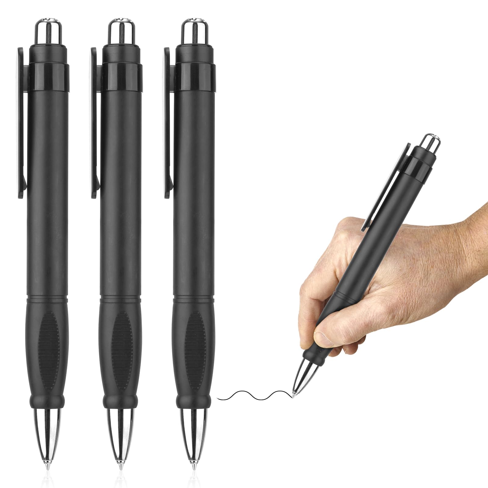 PEUTIER 3pcs Big Pens Heavy Pens, 7.87 Inch Smoothly Writing Oversized Weighted Pen Fat Pens Giant Writing Tool Easy Grip Pen with Comfortable Sleeve Products for School & Office (Black)