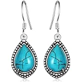 Genuine Turquoise Earrings 925 Sterling Silver Heart Turquoise Earrings Vintage Boho Nature Gemstone Real Western Jewelry for Women