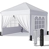 Driftalia 10x10 Pop Up Canopy with Sidewalls, Outdoor Instant Canopy Tent with Carry Bag for Commercial Events, Camping, Backyard Parties - White