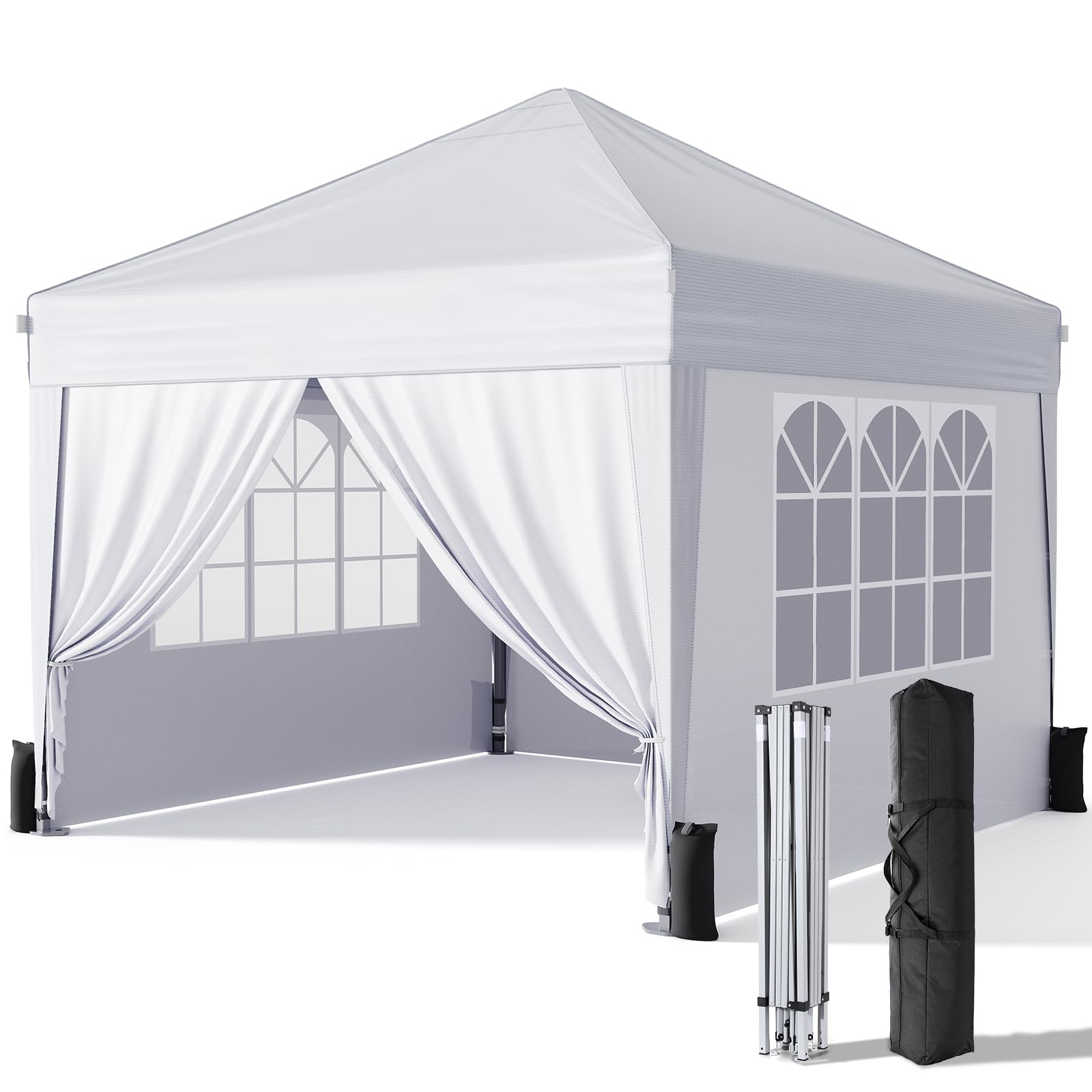 Photo 1 of Driftalia 10x10 Pop Up Canopy with Sidewalls, Outdoor Instant Canopy Tent with Carry Bag for Commercial Events, Camping, Backyard Parties - White