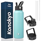 Konokyo 40oz Insulated Water Bottle Stainless Steel Sport Bottles with 3 Lids,Turquoise