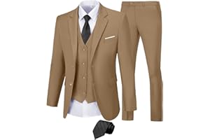 Mrbuerly Men Suit 3 Pieces Slim Fit, 2 Button Wedding Suit Prom Suit for Men Business Suit Jacket Vest Pant and Tie