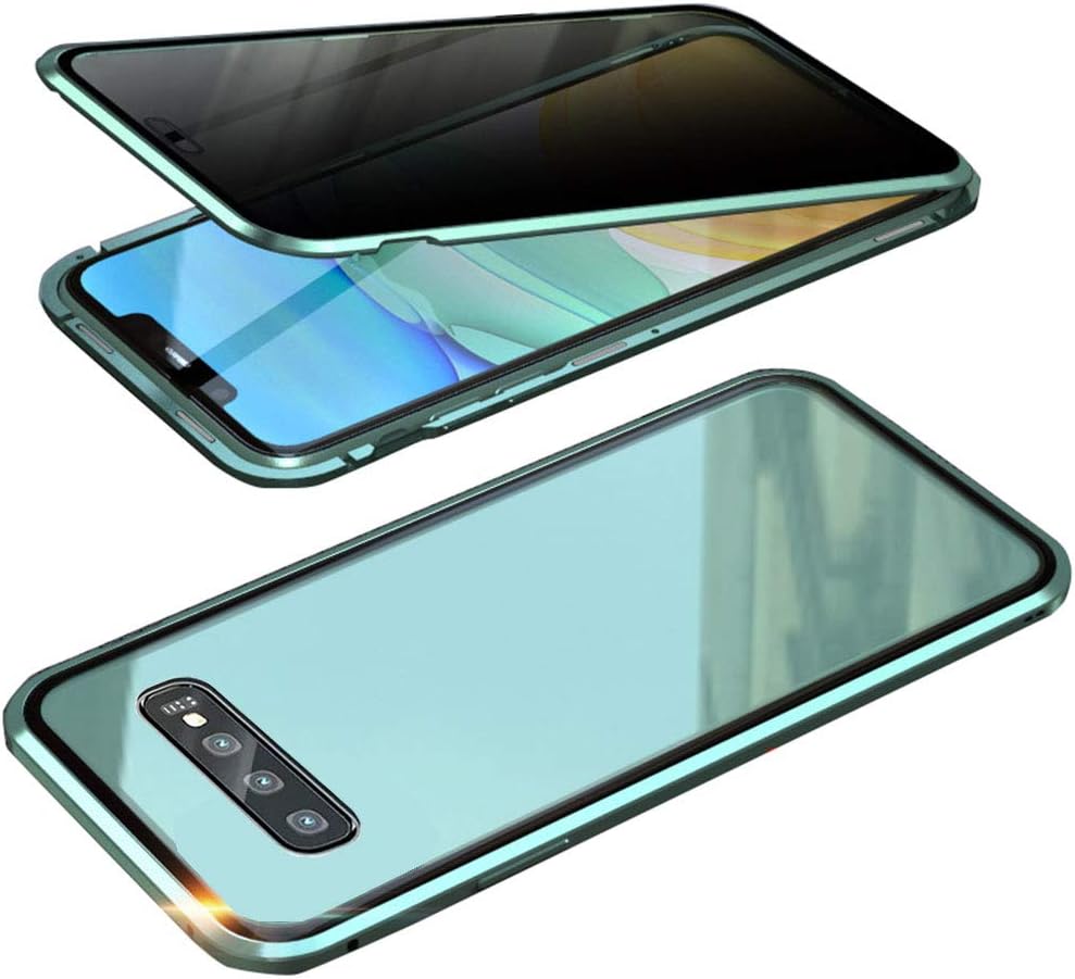 UMTITI Compatible Samsung Galaxy S10 (6.1 inch 2019) Case, with Built-in Screen Protector Magnetic Clear Double-Sided Tempered Glass Anti-Spy Anti-Peeping Privacy Cover (Green)