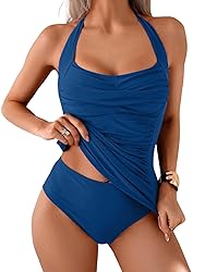 Eomenie Womens Halter Tankini Bathing Suit Ruched