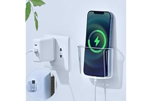 HIYJEN Wall Mount Phone Holder, Stick on Bedside Wall Mounted Charging Shelf for iPhone, Remote, Telephone, Small Adhesive Clear Acrylic Phone Stand Organizer for Bedroom, Bathroom, Living Room Office