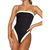 Roevite One Piece Swimsuit for Women Color Block Removable Strap Bathing Suit