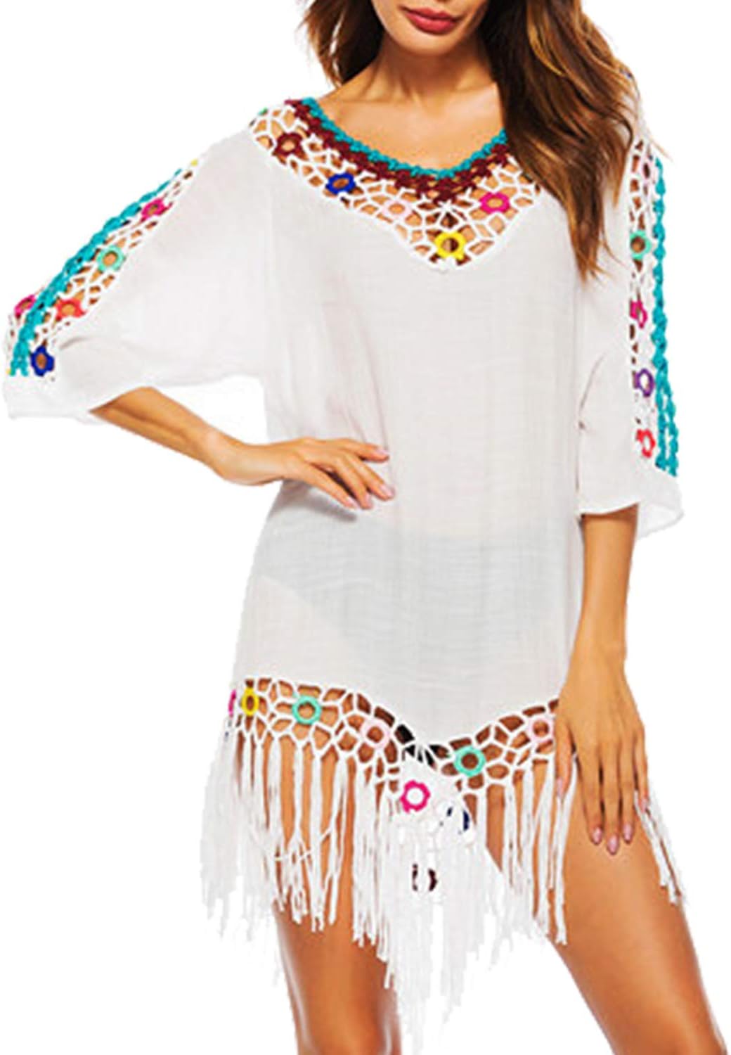 Beach Bathing Suit Cover Up Women Sexy Bikini Tassel Boho Swimwear Top