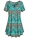 SeSe Code Women's Crewneck Button-up Ruched Short Sleeve Tunic Shirt Green