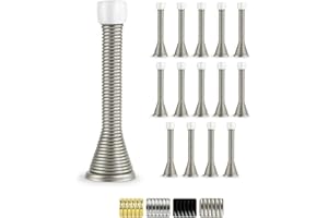 JD JACK N'DRILL Jack N’ Drill 15 Pack Spring Door Stoppers for Bottom of Door, 100% Child & Pet Friendly, 3.1" Heavy Duty Satin Nickel Door Stop for Wall Protection, Doorstops for Inside Door with Rubber Bumper Tip