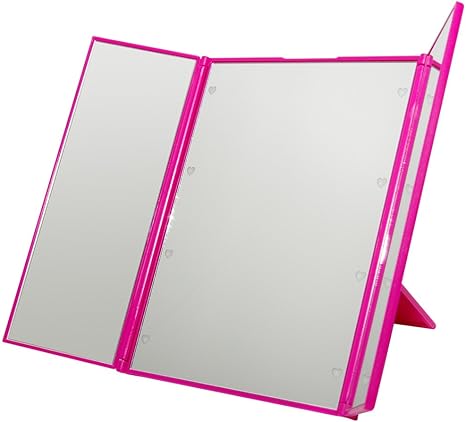 Amazon Co Jp Goodsland ハート型 Led ライト付 卓上 折りたたみ 三面鏡 大型 大きい かわいい スタンド ミラー メイク アップ ブライトニング Gd Led 3mr Pk ビューティー