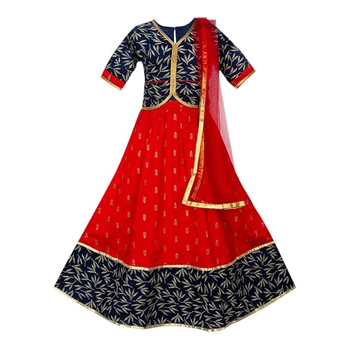 Pikaboo By Hopscotch Baby Girls Cotton Foil Print Lehenga Choli in Red Color