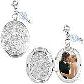 SUPERFINDINGS Bouquet Locket Photo Charms Wedding Picture Frame Oval 316 Stainless Steel Bride Photo Charms for Bridal Engagement Flower Decorations