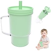 Ealloo Silicone Sippy Toddlers Cup with Handle & Reusable Silicone Straws for Kids ABS Baby Training Cup with Soft Spout Heat-Resistant, Leak-Proof, Sweat &Spill Proof, No Spill Flip-It 8.8oz (Green)