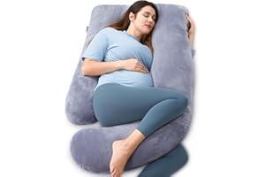 Momcozy Coussin de grossesse en forme de W - Soutien de maternité portable pour les personnes dormant sur le côté - Coussin c