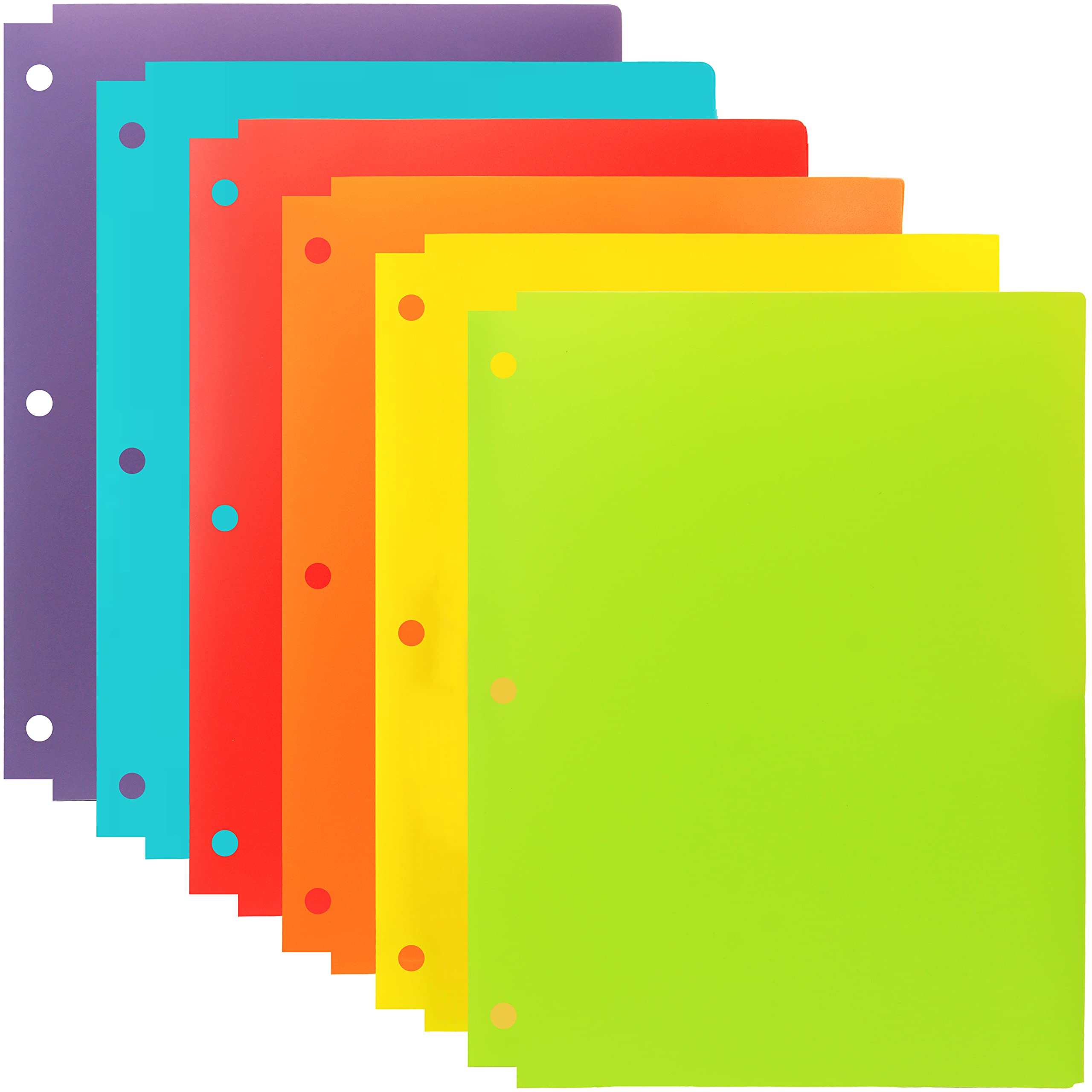 Youngever 12 Pack Heavy Duty Plastic Two Pocket Folders, Binder Dividers with Pocket, 3 Hole Punch Folder with Notches, Binder Folders