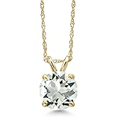 Gem Stone King 14K Yellow Gold Green Prasiolite Pendant Necklace for Women | 1.10 Cttw | Gemstone Birthstone | Round 7MM | With 18 Inch Chain