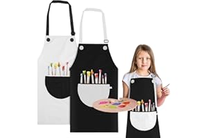 Molain 2 Pack Children's Apron, Adjustable Waterproof Art Apron with Pockets, Girls Boys Bib Aprons for Kids Painting Crafting Cooking Baking Art Gardening(Gray and Black)