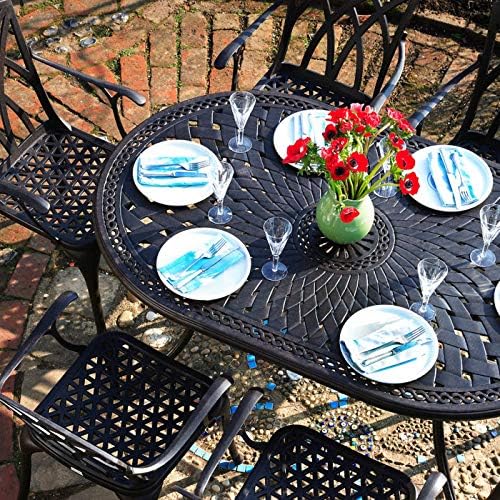 Lazy Susan June 6 Seater Oval Garden Table and Chairs Set, Maintenance Free, Weatherproof, Cast Aluminium, Antique Bronze Finish, Matching Jane Chairs